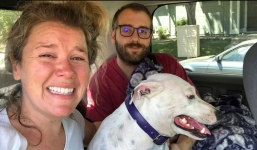 Couple reunites with lost dog who jumped from car window during accident