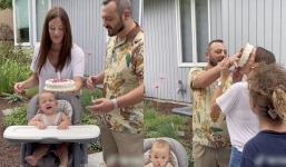Husband's mischievous act at son's first birthday reduces wife to tears