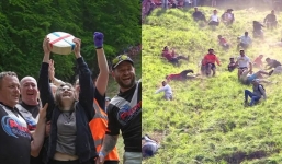 Canadian woman wins cheese rolling race despite being knocked unconscious