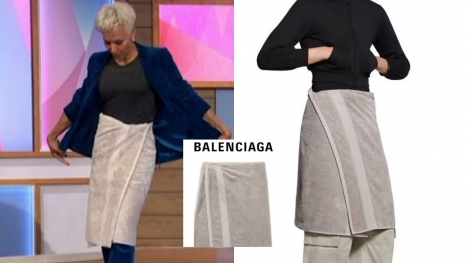 Dame Kelly Holmes ridicules £695 Balenciaga skirt by wearing a fake towel on Loose Women