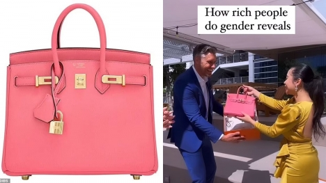 Rich woman criticized for revealing baby's gender with a $32,550 pink hermes BIRKIN bag