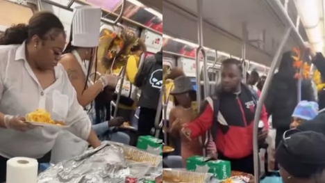 People stunned as NYC locals host lavish Thanksgiving meal on train
