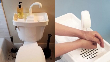 Why Japanese integrate hand-wash sinks with toilets?