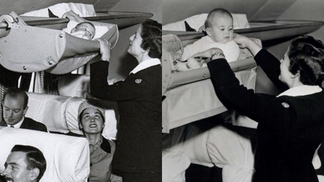 How did babies travel on planes in the 1950s?