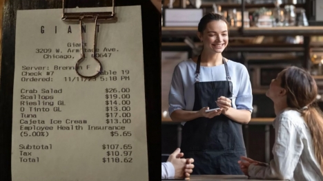 Customer left stunned after discovering they had to pay employee health insurance in their restaurant bill 