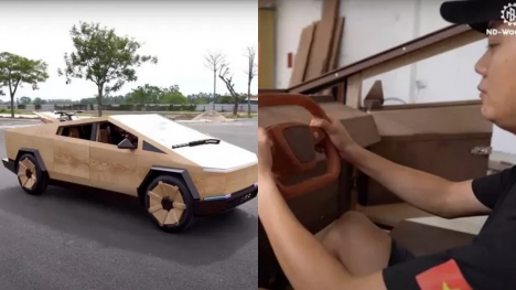 Man left people stunned after creating woody Cybertruck with fully functional for $15,000 