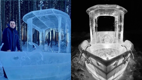 Man carves an ice boat with all basic functions leaving people captivated