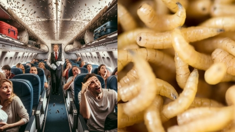 Passengers were terrified after being suddenly attacked by maggots on flight