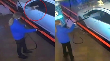 Teen car wash worker takes revenge on rude customer by spraying water after being splashed with lemon juice