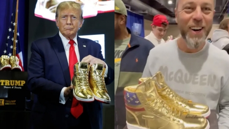 Man successfully bids for signed golden Donald Trump sneakers for $9K
