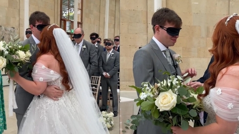 Lost-sight bride blindfolds guests to let them 'live a moment in her shoes'