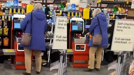 Elderly woman sparks debate after furiously struggling with self-checkout machines