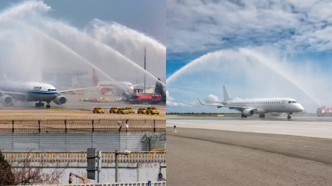 People baffled after discovering why fire engines spray water at planes when they land
