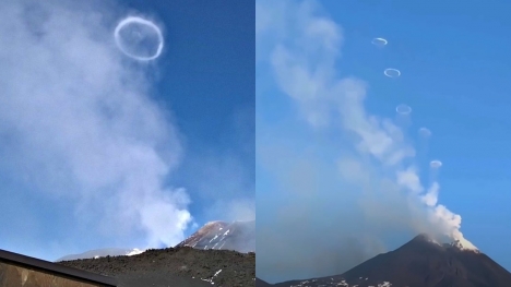 Mount Etna captivates tourists after blowing  ‘smoke rings’ into sky in ultra-rare phenomenon