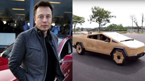 Elon Musk reacts to man's fully functional wooden Cybertruck built for $15,000