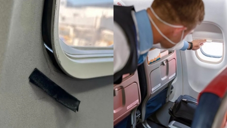 Flight attendant mocks passenger's concern over taped airplane window as 'overreacting'