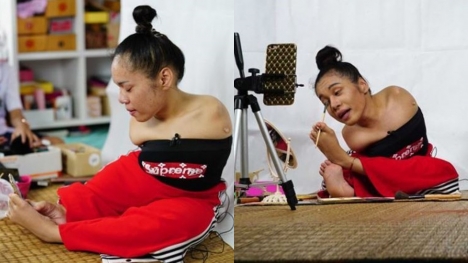 Meet Fai -  Armless beauty vlogger a social media, makeup using her feet