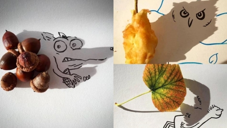 A set of creative drawings is drawn from shadows