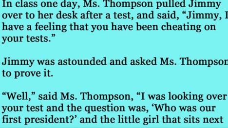 Teacher believes Jimmy cheated on the test, and she knows how to prove it