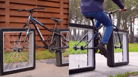 A bicycle with square wheels actually works, thanks to a youTube inventor
