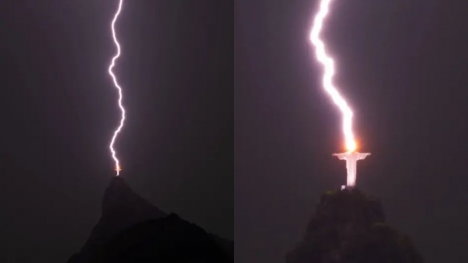 Breathtaking lightning strikes 125ft Christ the Redeemer statue in Brazil