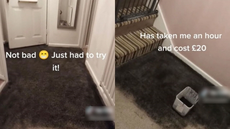 The woman painted her carpet black, people say it looks 'smoke damaged'