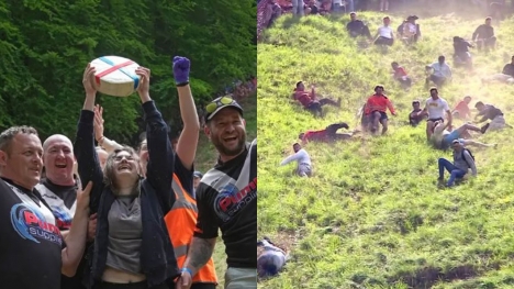Canadian woman wins cheese rolling race despite being knocked unconscious