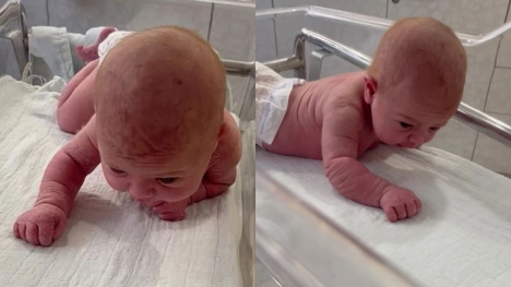 Mother astonished as newborn baby lifts head and crawls at just 3 days old