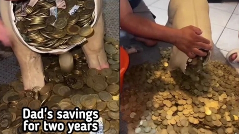 Man smashes piggy bank after 2 years, surprises everyone by flaunting cash