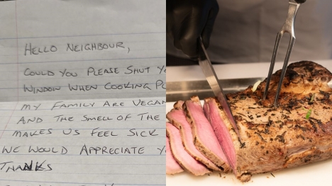 'Upset' vegan family sends letter to neighbor to close his windows when he cooks meat hit with backlash