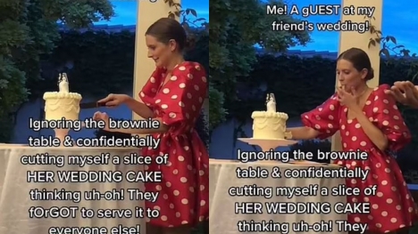 Wedding guest cuts first slice of bride and groom's cake, thinking it was normal dessert