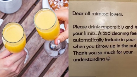 Restaurant charges ‘vomit fee’ for customers who drink too many mimosas