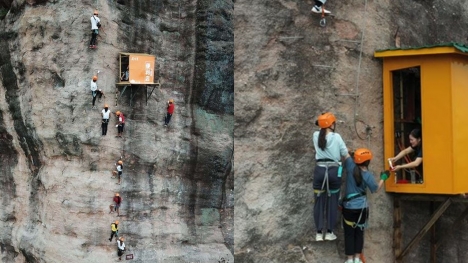 China’s ‘most inconvenient convenience store’ hangs off the side of a cliff, leaving people in fear