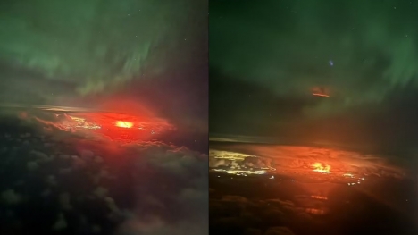 Incredible once-in-a-lifetime nature: Iceland's volcanic eruption AND the Northern Lights are captured on camera 