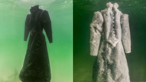 Artist leaves dress submerged in the Dead Sea for 2 months and it turns into glittering salt crystal masterpiece