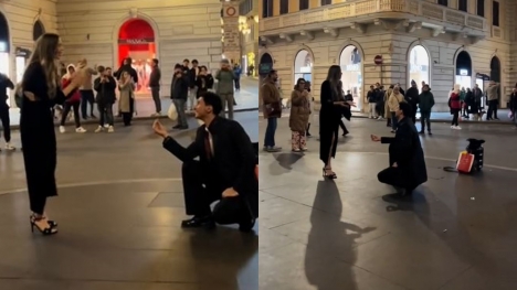 Boyfriend's romantic proposal in front of cheering crowd in Rome goes badly wrong'