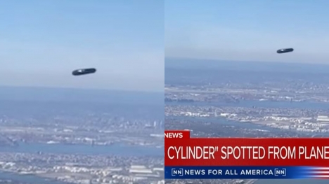 Passenger baffled after capturing 'flying cylinder' soaring over airport