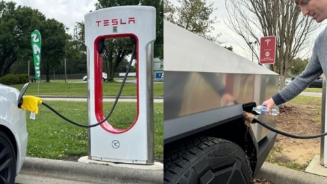 Tesla owners place wet towels on supercharger handles to boost charge speeds