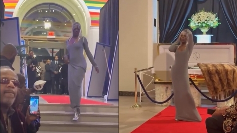 Model sparks curiosity after confidently walking down runway at open-casket funeral