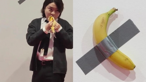 Male student eats artwork in the form of a banana, worth nearly $120,000, out of hunger