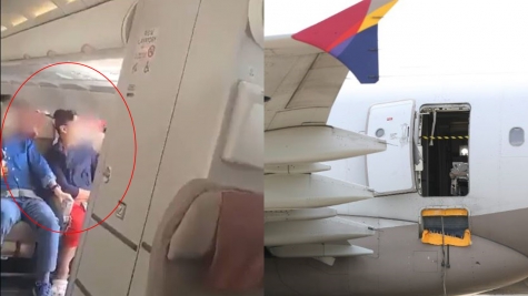 The man opened the airplane emergency exit door mid-flight in South Korea, 12 passengers were sent to the hospital 