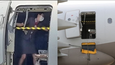 A Stewardess blocked the door of the plane 200 meters above the ground, causing a sensation