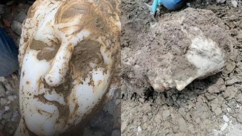 'Intact' marble head was unearthed during construction work in a Rome piazza