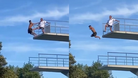 Lifeguard kicks boy off a 10m high dive board after he refuses to come down