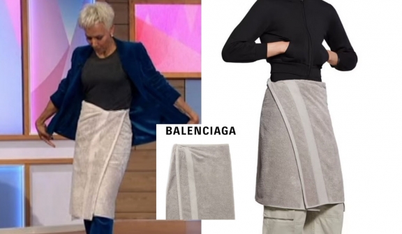 Dame Kelly Holmes ridicules £695 Balenciaga skirt by wearing a fake towel on Loose Women