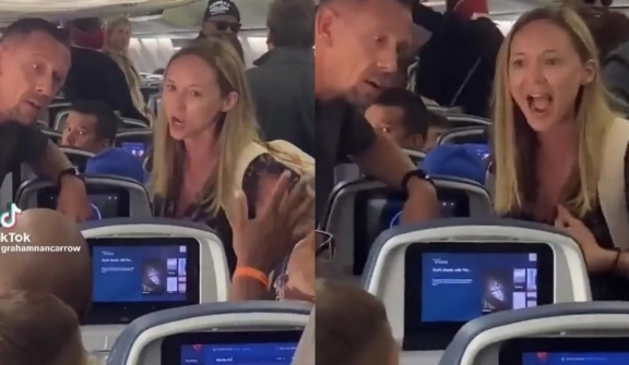 Passenger yelling in anger over her right to recline her seat sparks debate in viral clip