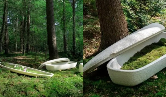 World’s first living coffin helps transform bodies into new life