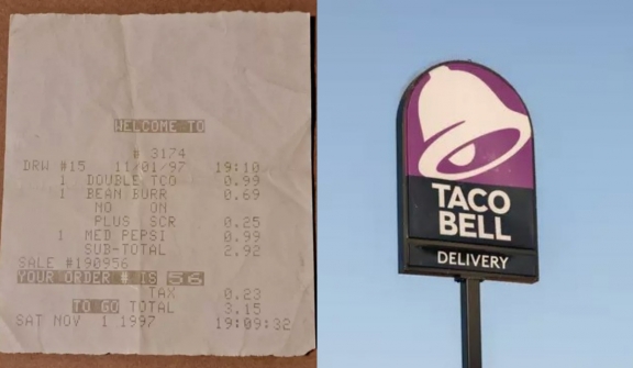 Prices on an old Taco Bell receipt from 1997 stunned many people