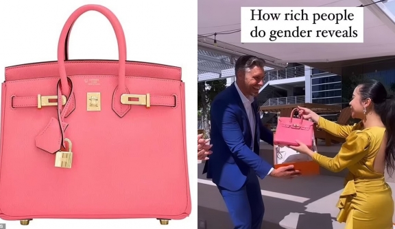 Rich woman criticized for revealing baby's gender with a $32,550 pink hermes BIRKIN bag