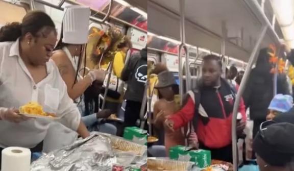 People stunned as NYC locals host lavish Thanksgiving meal on train